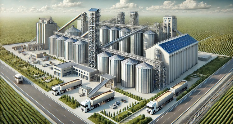 silos de grãos modernos e equipamentos de moagem de farinha