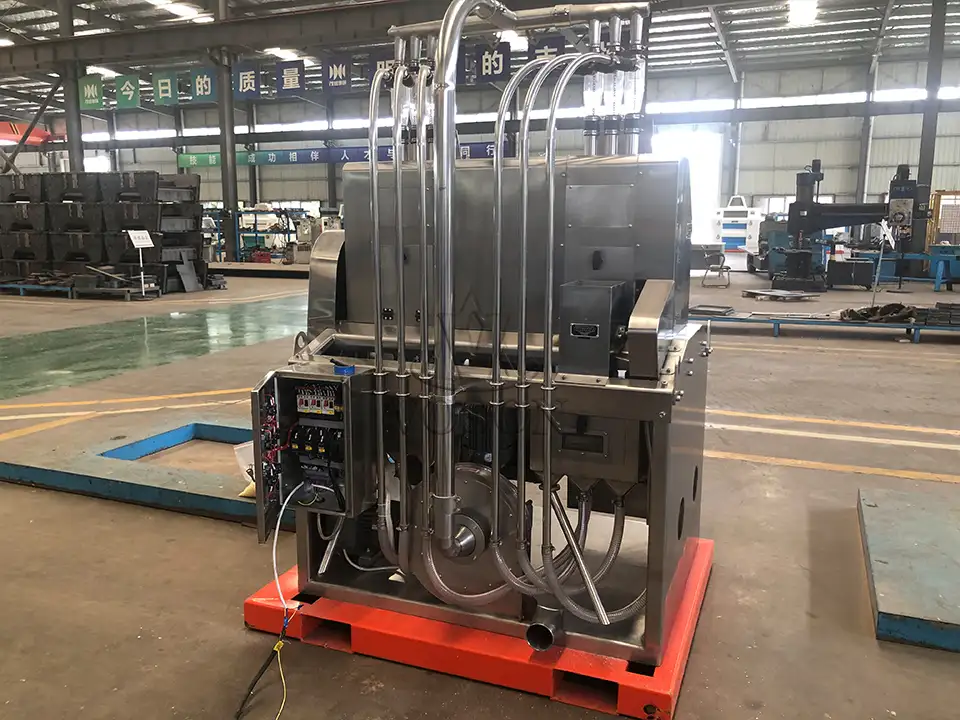 Visão interna da moagem de farinha em laboratório equipamento
