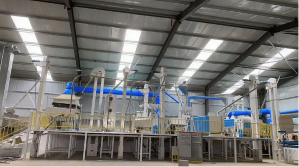 Linha completa de processamento de flocos de aveia VOSON em layout de fábrica