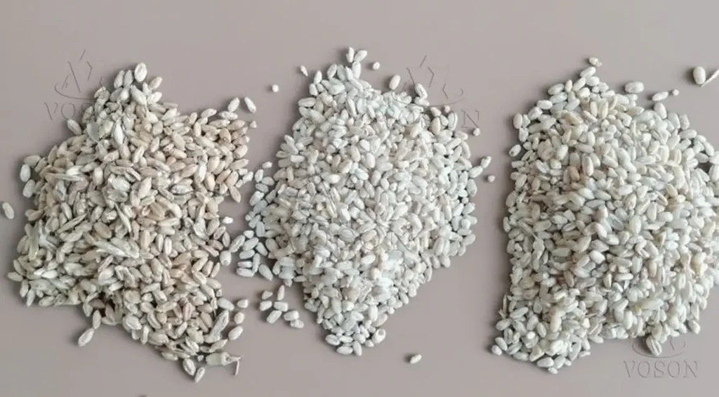 comparação do trigo antes e depois do processo de descascamento
