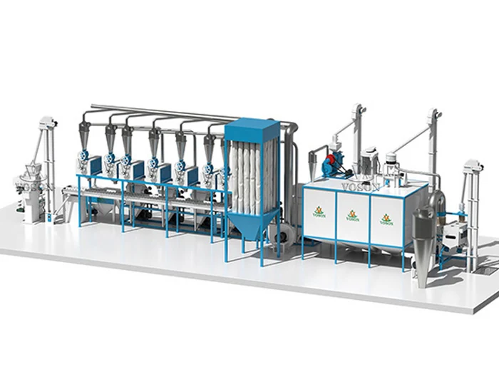 Projeto 3D de um sistema industrial completo de moagem de trigo de 20 TPD