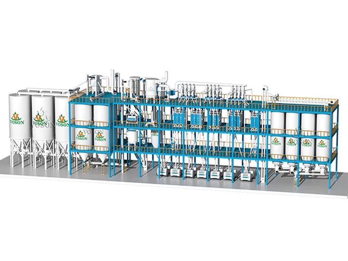 Projeto 3D de um sistema industrial completo de moagem de milho de 500 TPD