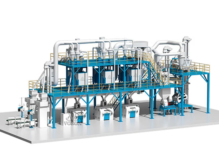 Projeto 3D de um sistema industrial completo de moagem de milho de 50 TPD