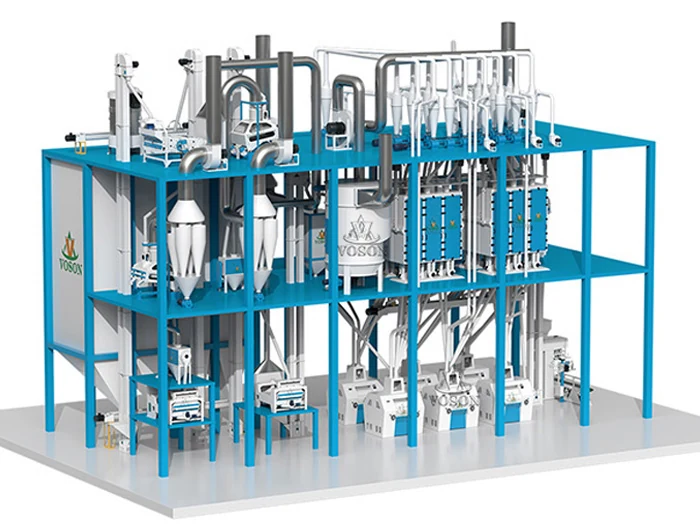 Vista 3D de uma linha completa de produção de farinha de trigo de 60 TPD